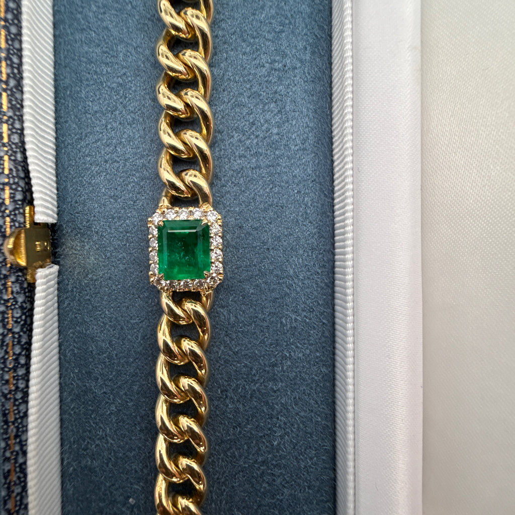 Custom Emerald, Diamond & Gold Chain Bracelet by Matthew Ely Jewellery
