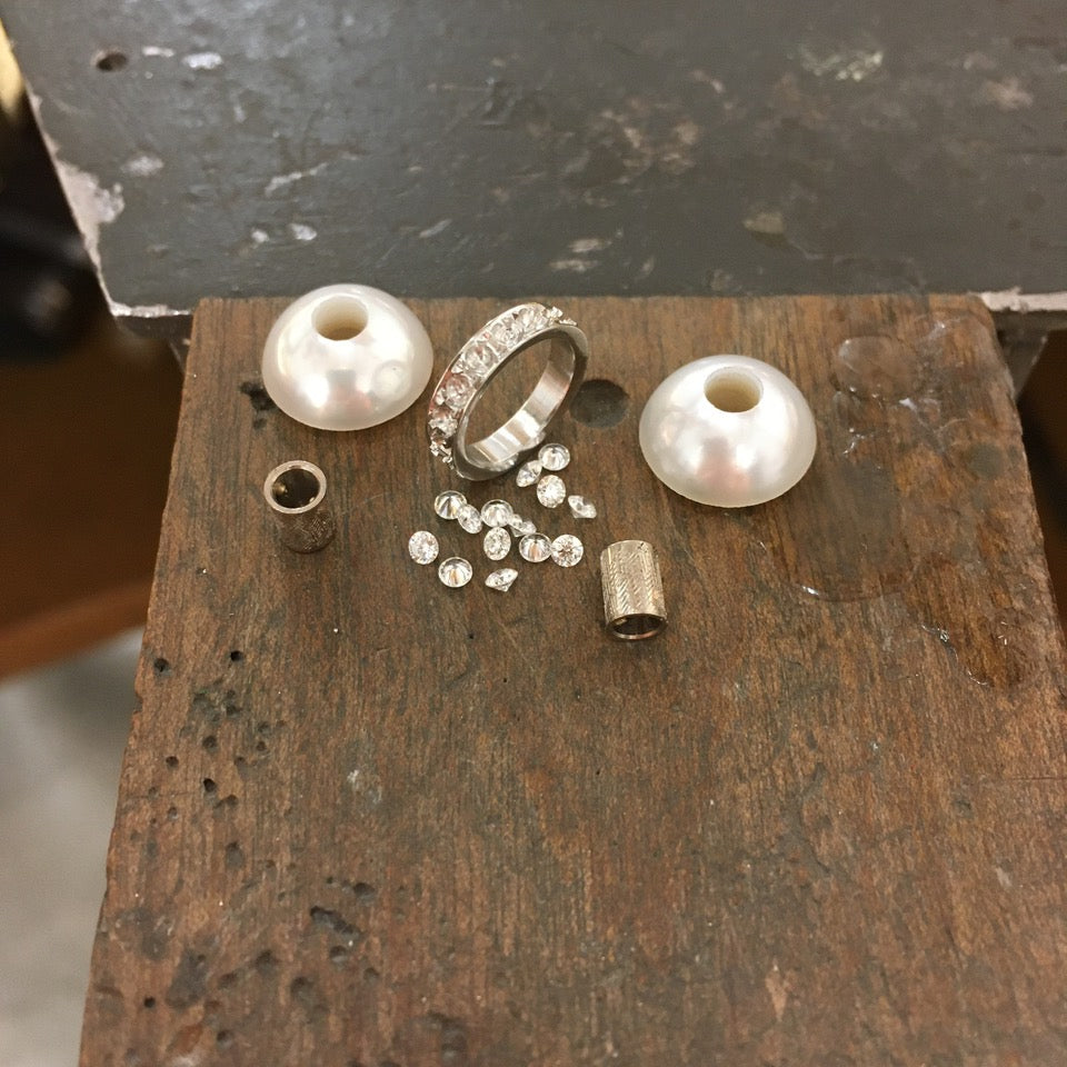 Pearl & Diamond Necklace Clasp handmade by Matthew Ely Jewellery
