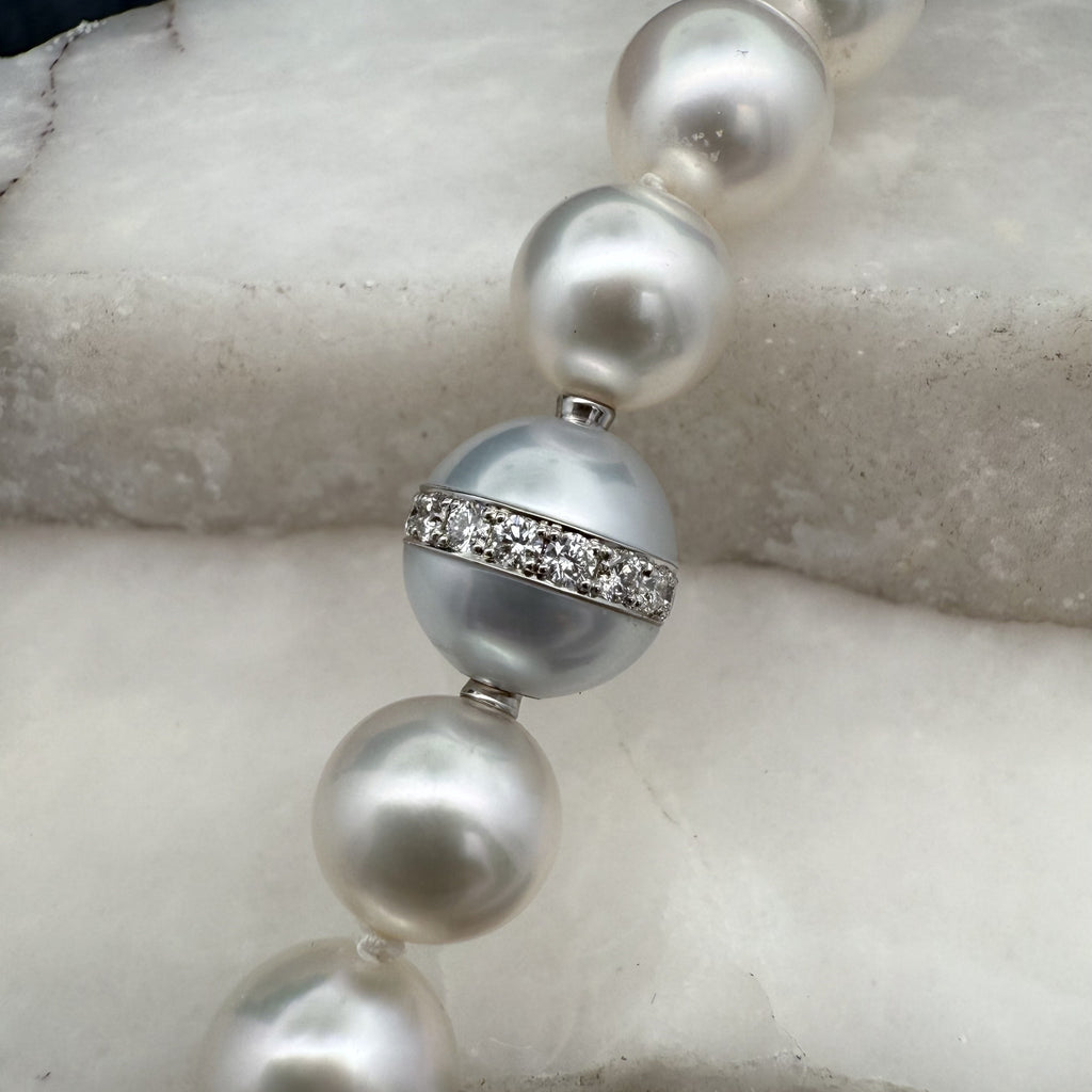 Pearl & Diamond Necklace Clasp handmade by Matthew Ely Jewellery