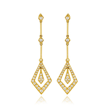 18ct Yellow Gold & Diamond Drop Kite Earrings by Matthew Ely Jewellery