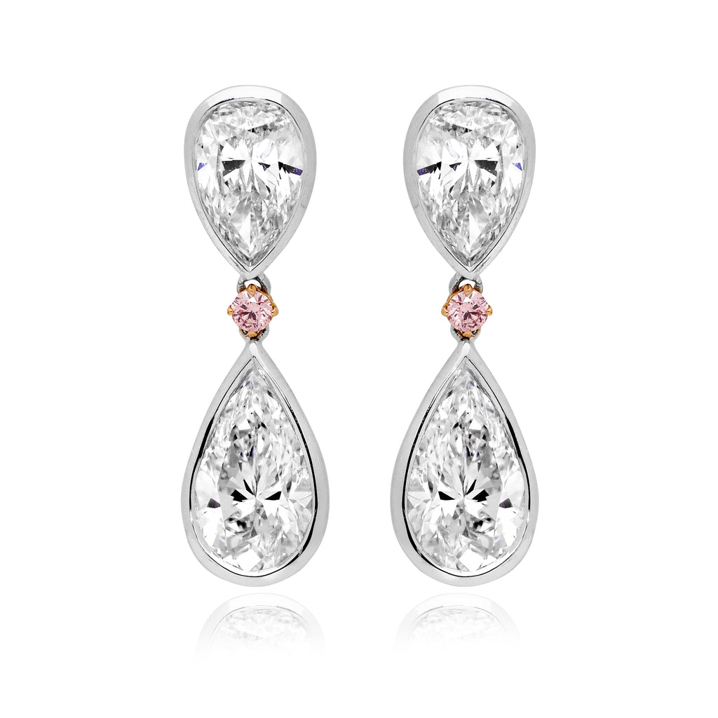 Platinum, Pear-Shaped White Diamond & Argyle Pink Diamond Earrings