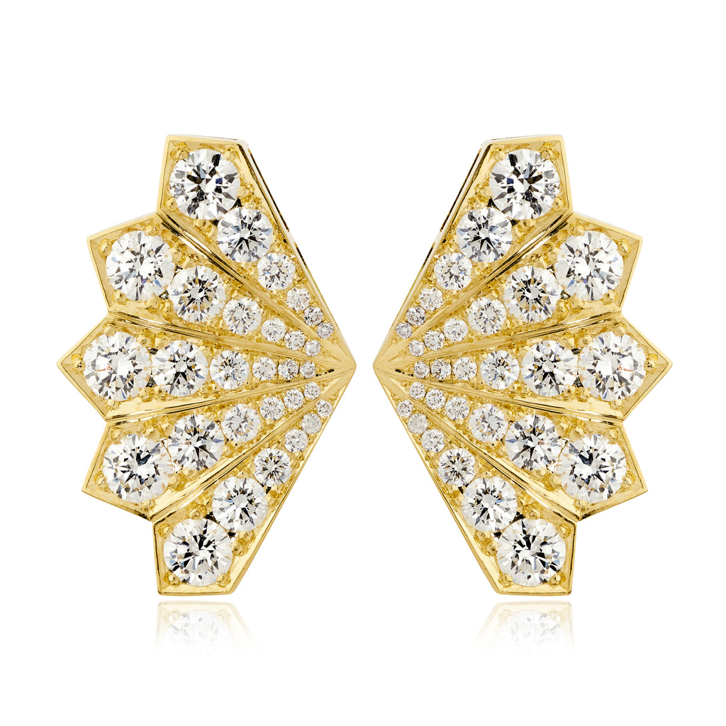 18ct Yellow Gold & Diamond Fan Earrings