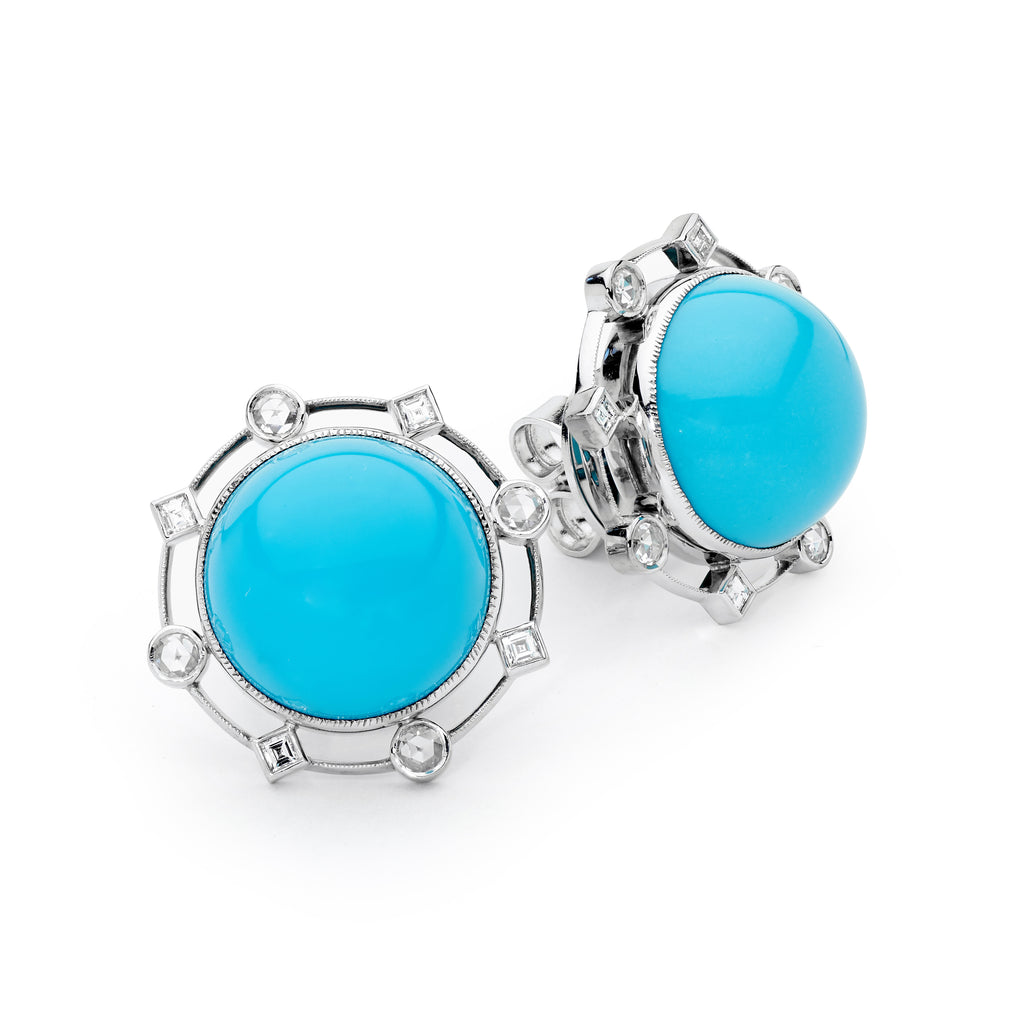 Cabochon Turquoise & Diamond Earrings