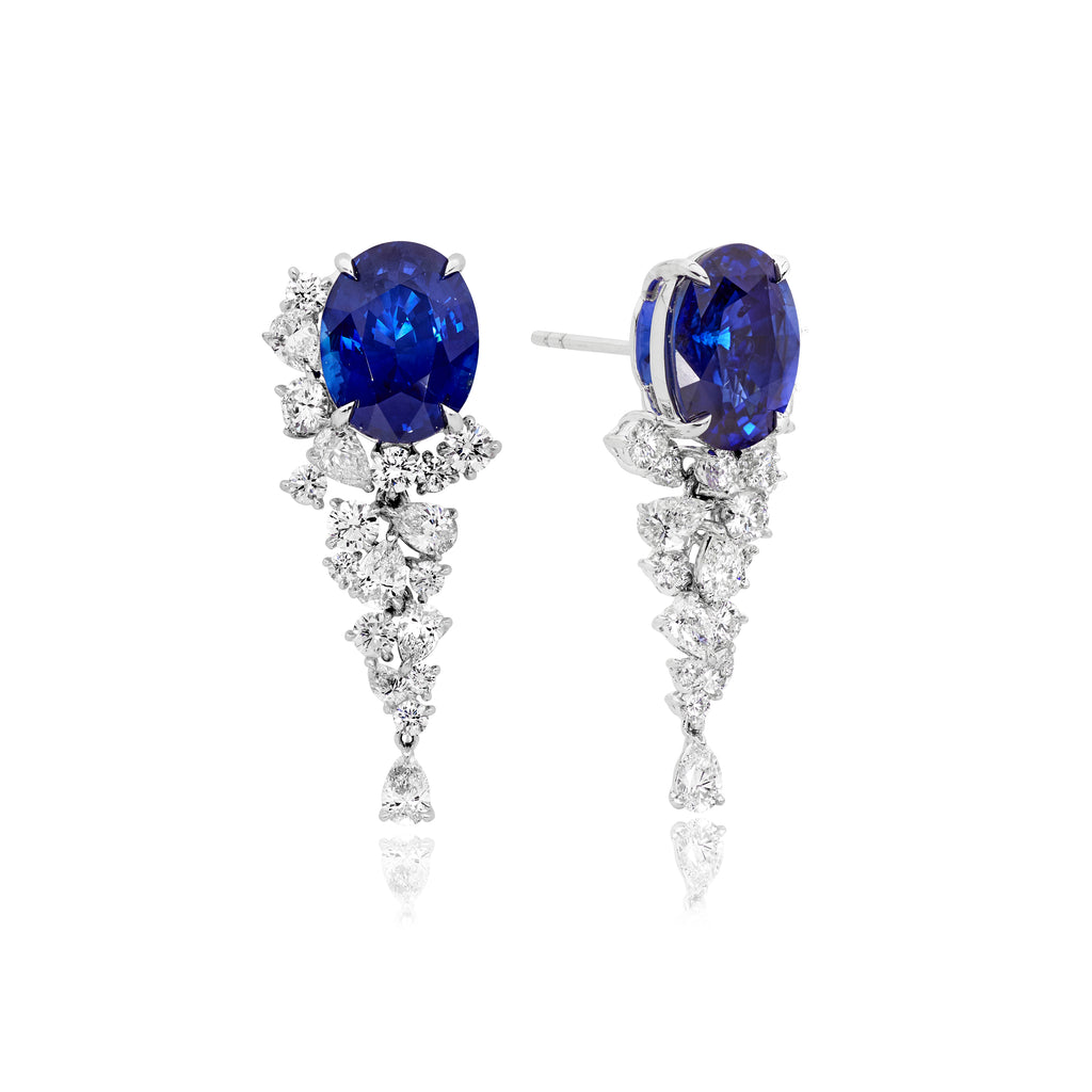 Sri Lankan Sapphire & Diamond Cluster Earrings