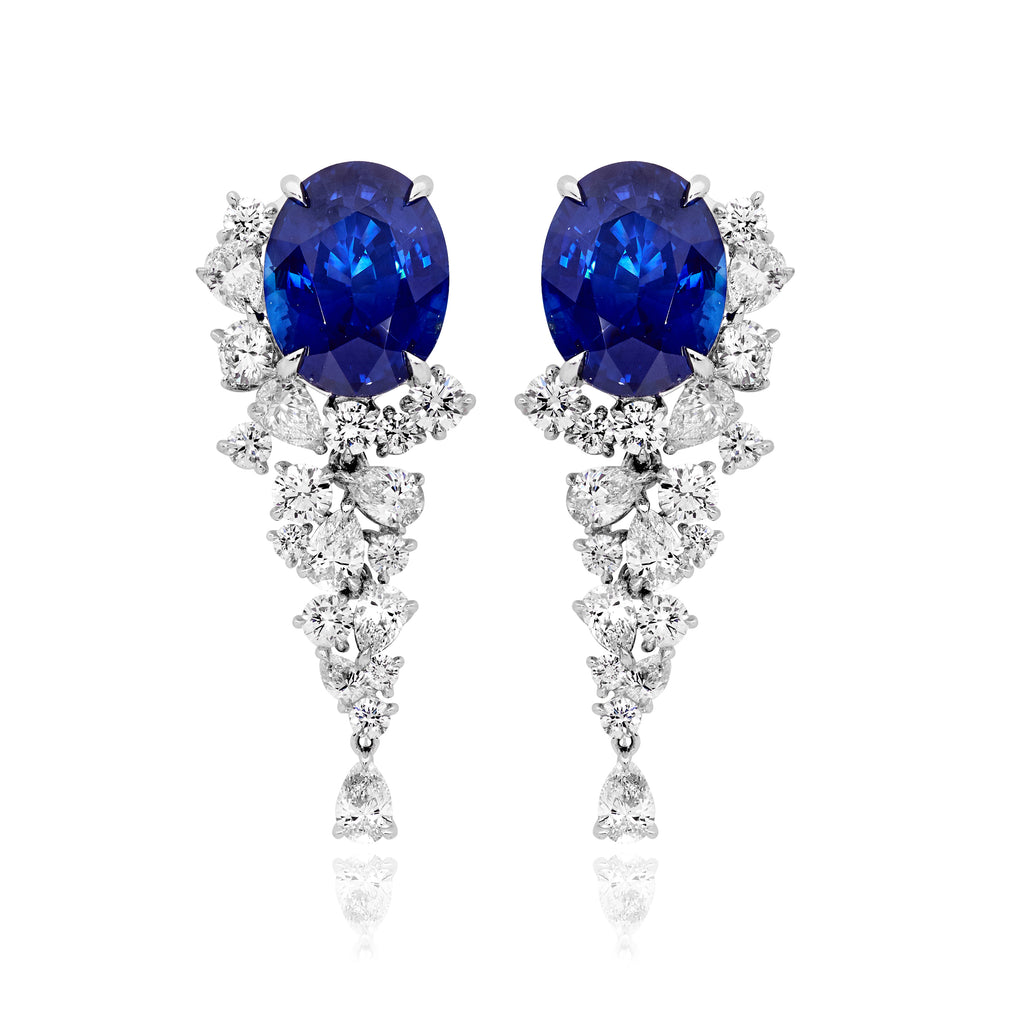 Sri Lankan Sapphire & Diamond Cluster Earrings