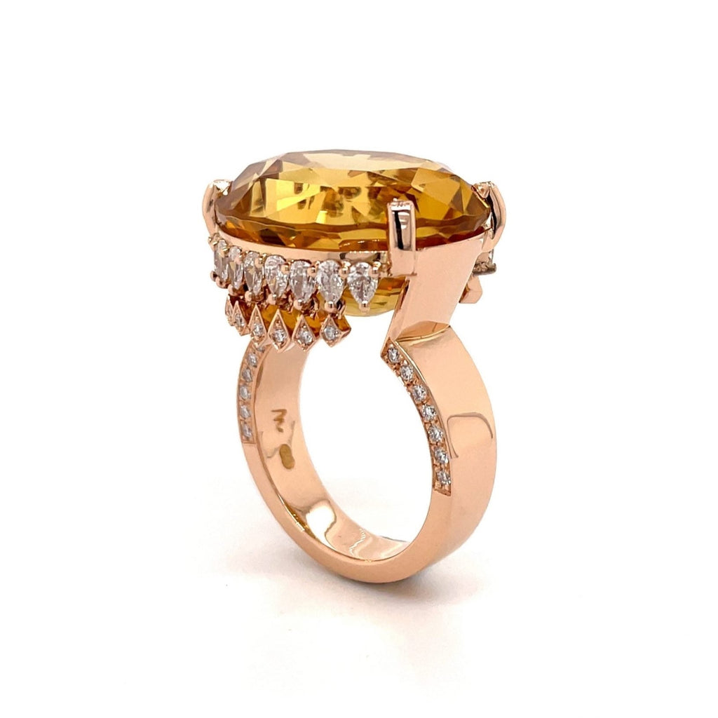 18ct Rose Gold, Citrine & Diamond Ring