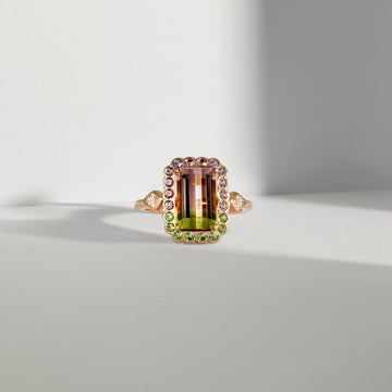 18ct Rose Gold, Diamond & Bi-Colour Tourmaline Ring