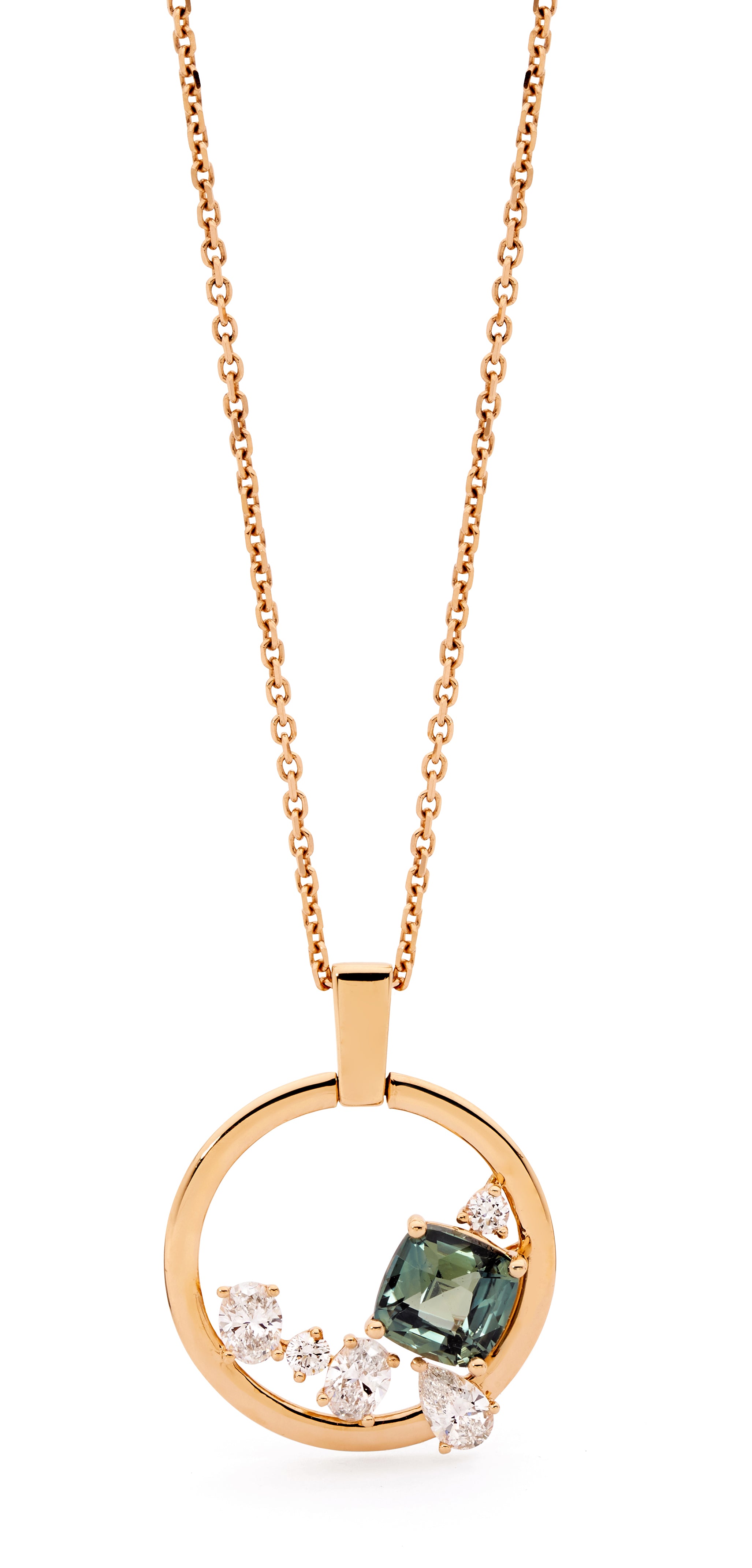 18ct Rose Gold, Sapphire Diamond Pendant Matthew Ely Jewellery
