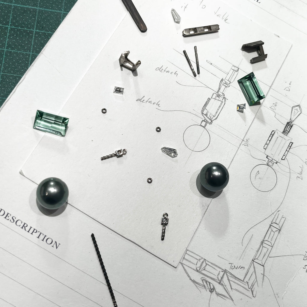 Making Of 18ct Tourmaline, Tahitian Pearl & Diamond Earrings 