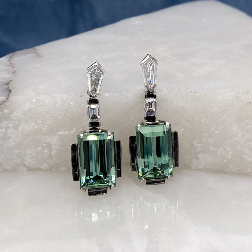 Tourmaline, Tahitian Pearl & Diamond Earrings Custom Made