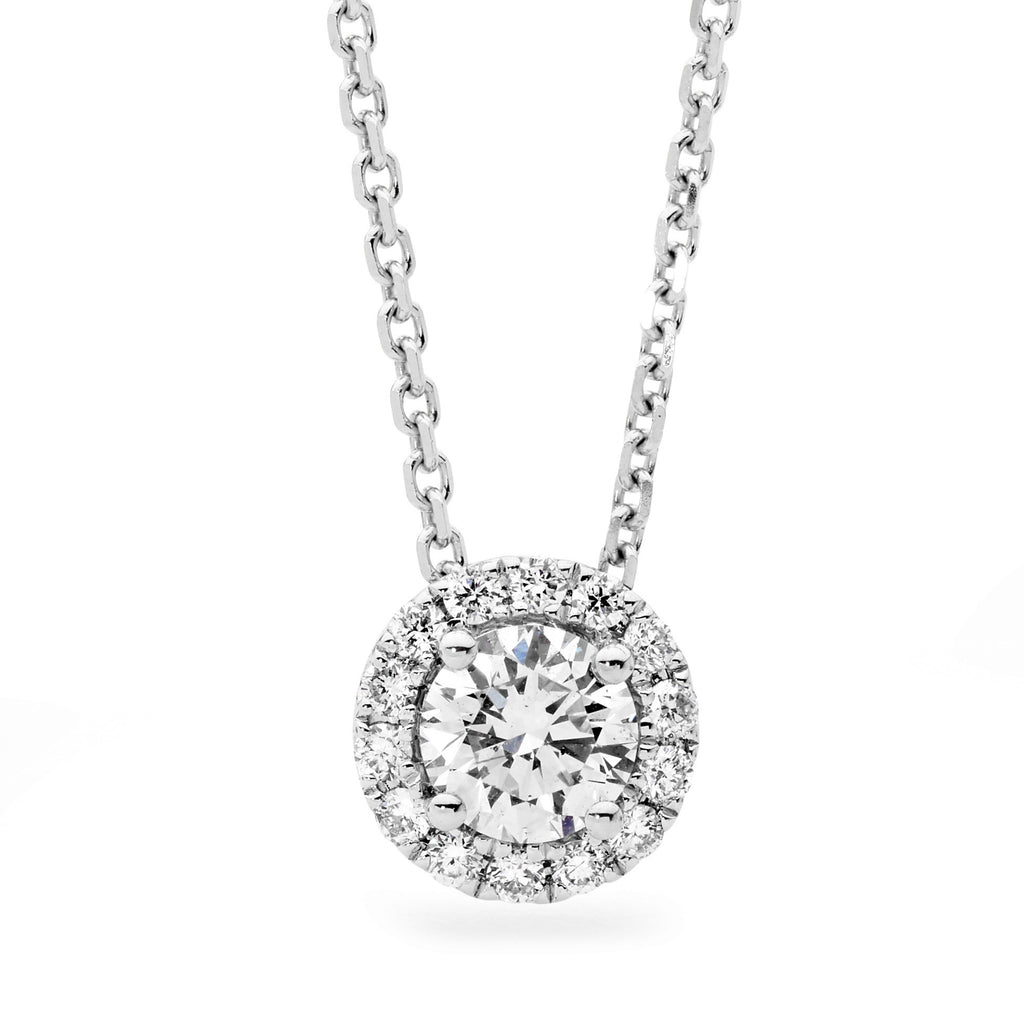 18ct White Gold & 0.5ct Brilliant Cut Diamond Halo Pendant