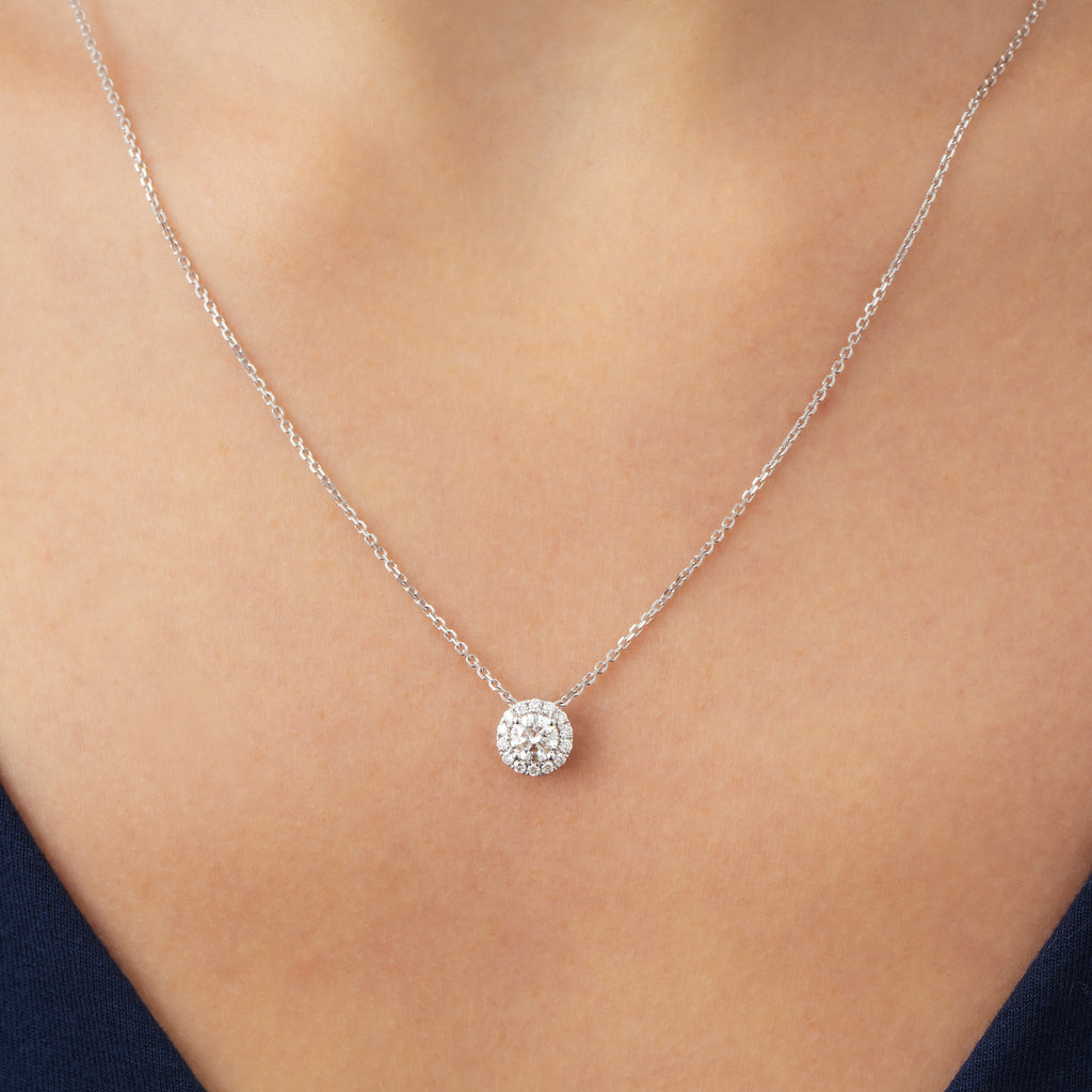 18ct White Gold & 0.5ct Brilliant Cut Diamond Halo Pendant