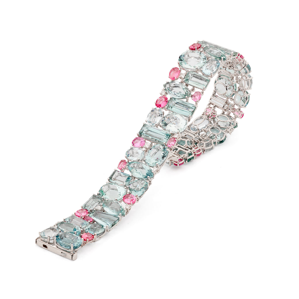 18ct White Gold, Aquamarine, Spinel & Diamond Bracelet