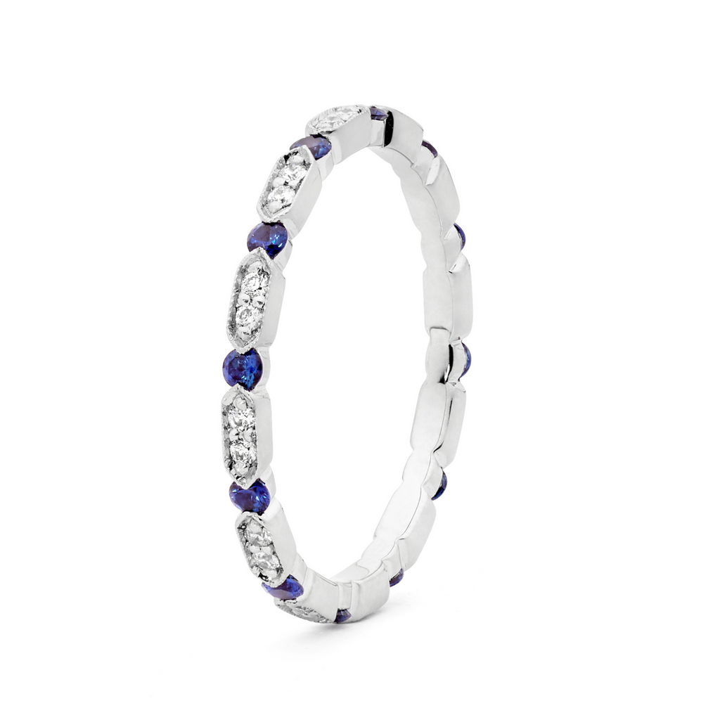 18ct White Gold Art Deco Sapphire & Diamond Eternity Ring