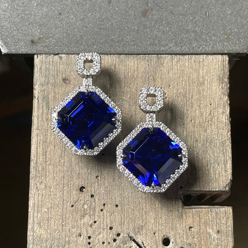 18ct White Gold, Diamond & 26.51ct Tanzanite Drop Earrings