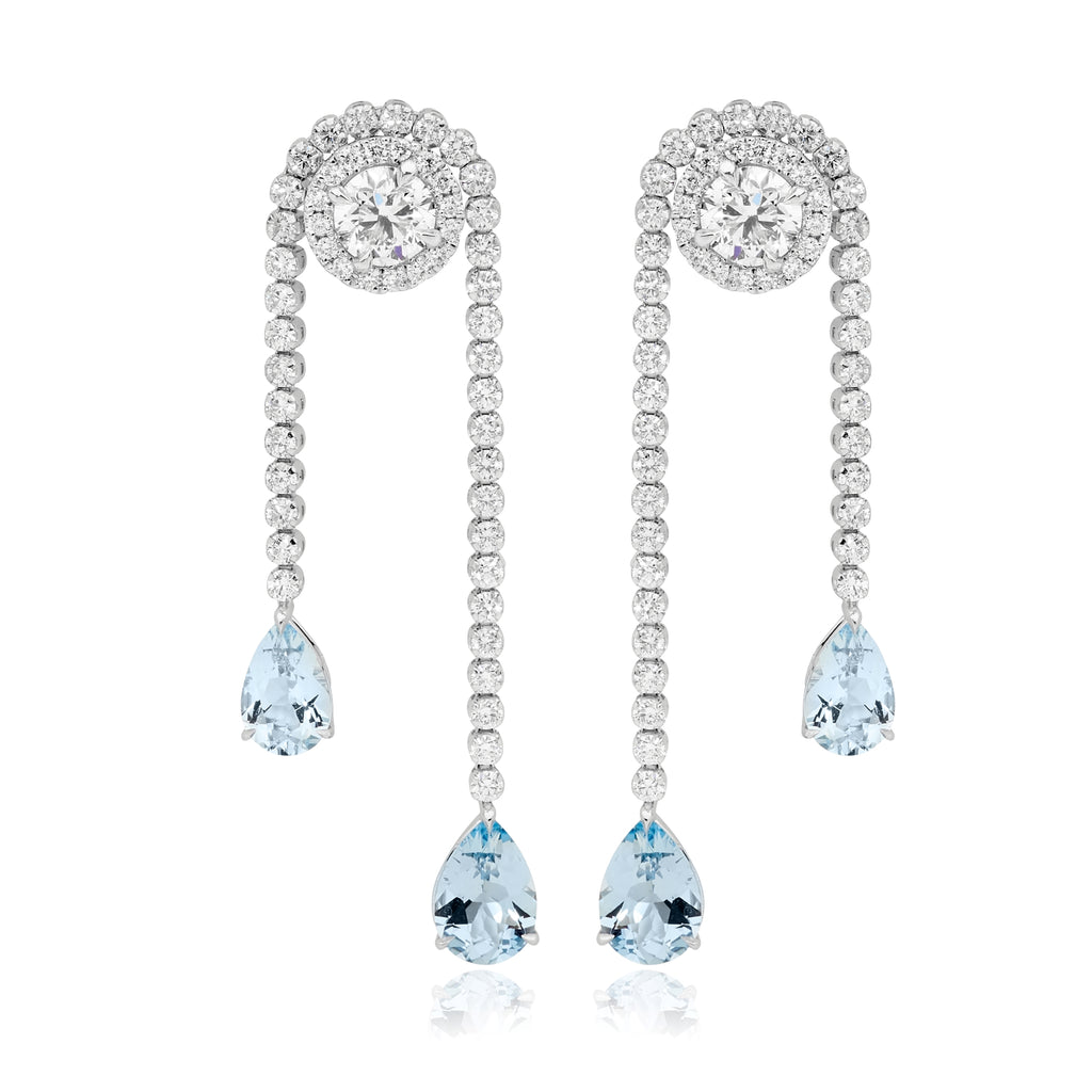 18ct White Gold, Diamond & Aquamarine Jacket Drop Earrings