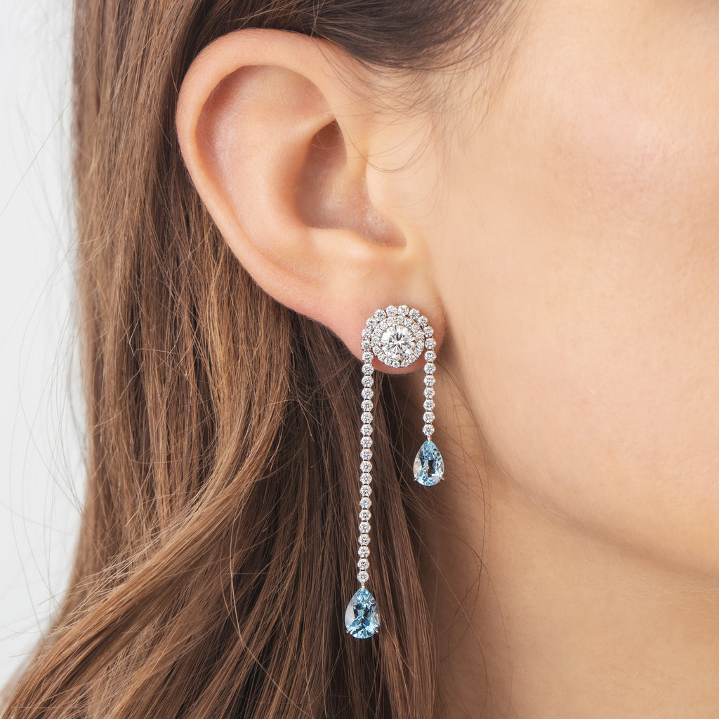 18ct White Gold, Diamond & Aquamarine Jacket Drop Earrings