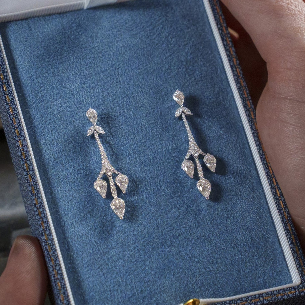 18ct White Gold & Diamond Chandelier Drop Earrings by Matthew Ely Jewellery