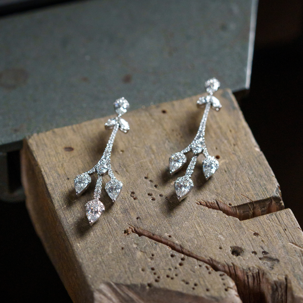 18ct White Gold & Diamond Chandelier Drop Earrings by Matthew Ely Jewellery