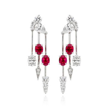 18ct White Gold, Diamond & Ruby Tassel Earrings by Matthew Ely Jewellery