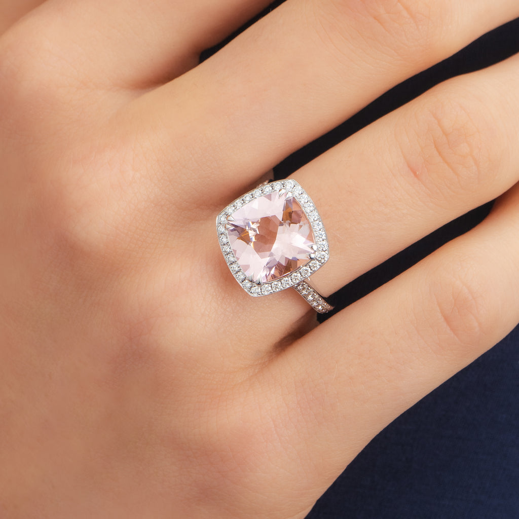 18ct White Gold, Diamond Halo & Morganite Cocktail RIng