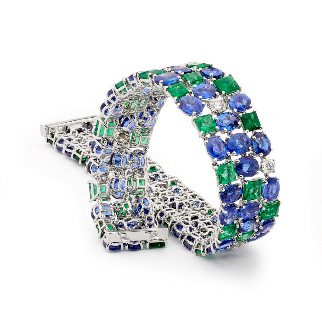 18ct White Gold, Sapphire, Emerald & Diamond Bracelet