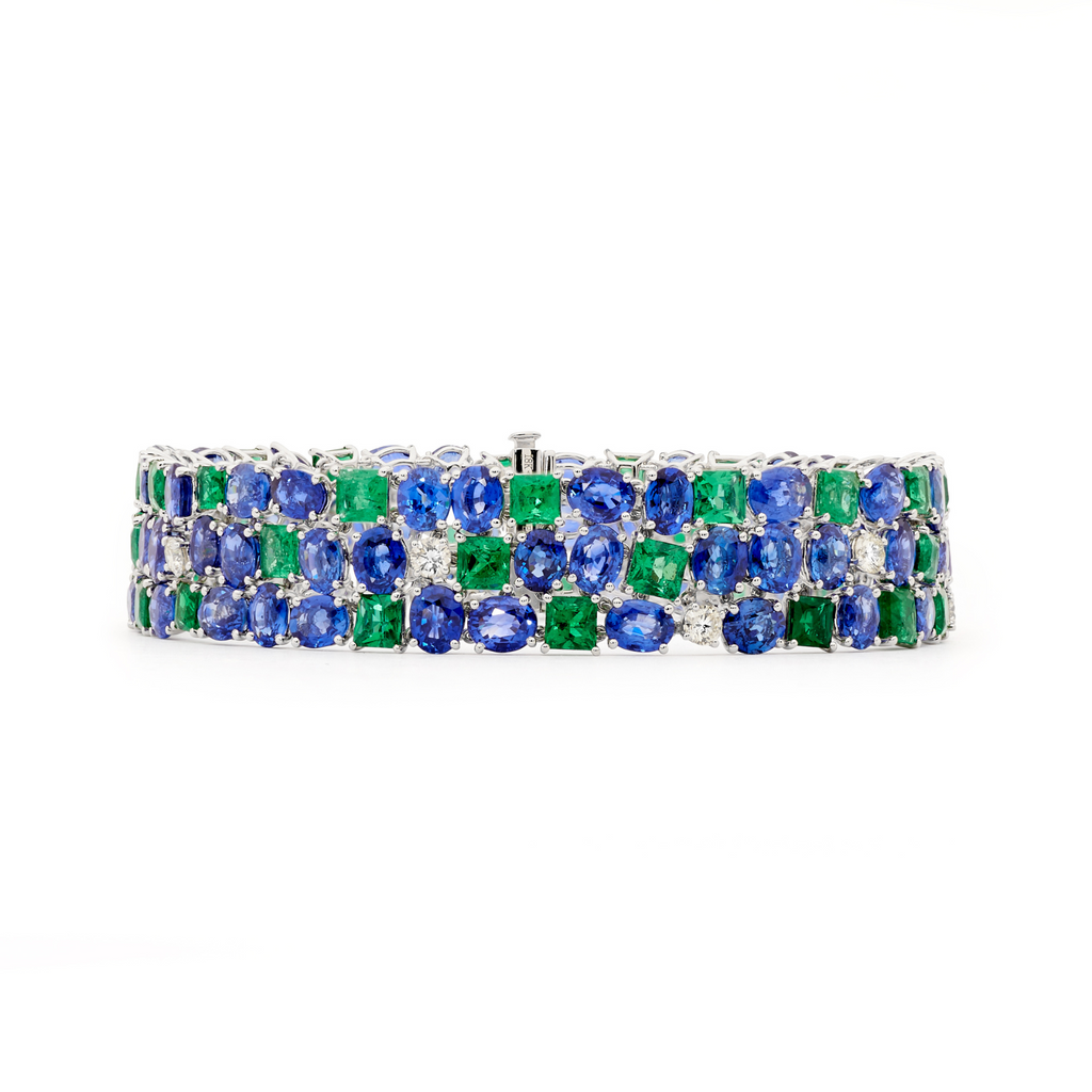 18ct White Gold, Sapphire, Emerald & Diamond Bracelet