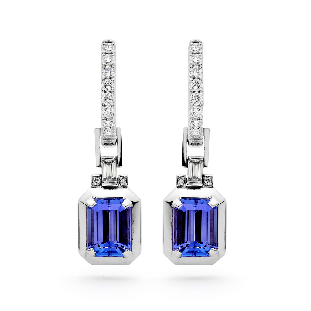 18ct White Gold, Tanzanite & Diamond Drop Earrings