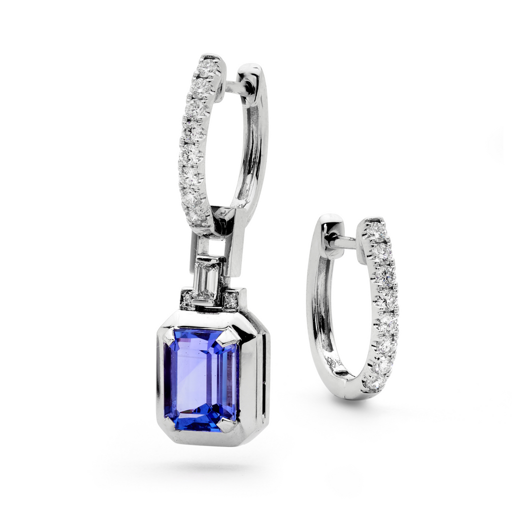 18ct White Gold, Tanzanite & Diamond Drop Earrings