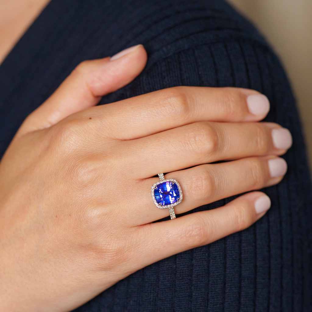 Tanzanite & Diamond Halo Ring From Matthew Ely Jewellery
