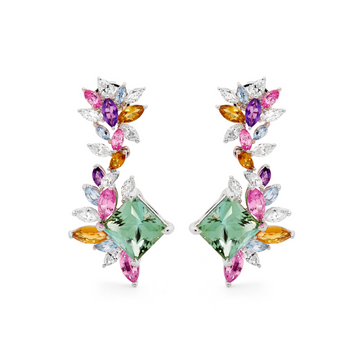 18ct White Gold, Tourmaline, Pink Sapphire & Aquamarine Earrings