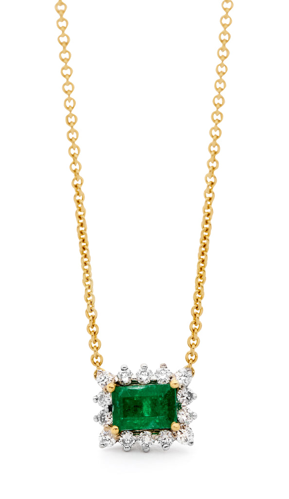 18ct White and Yellow Gold, Emerald & Diamond Pendant