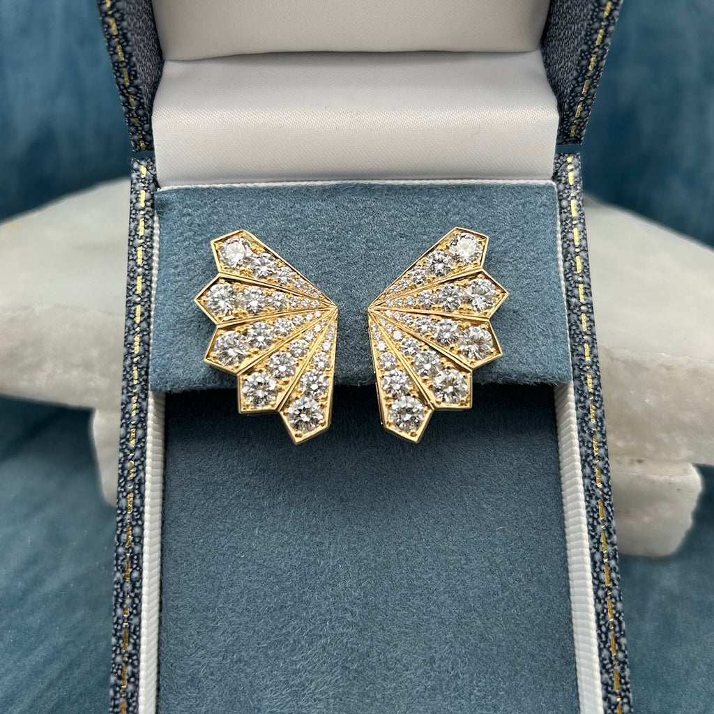 18ct Yellow Gold & Diamond Fan Earrings by Matthew Ely