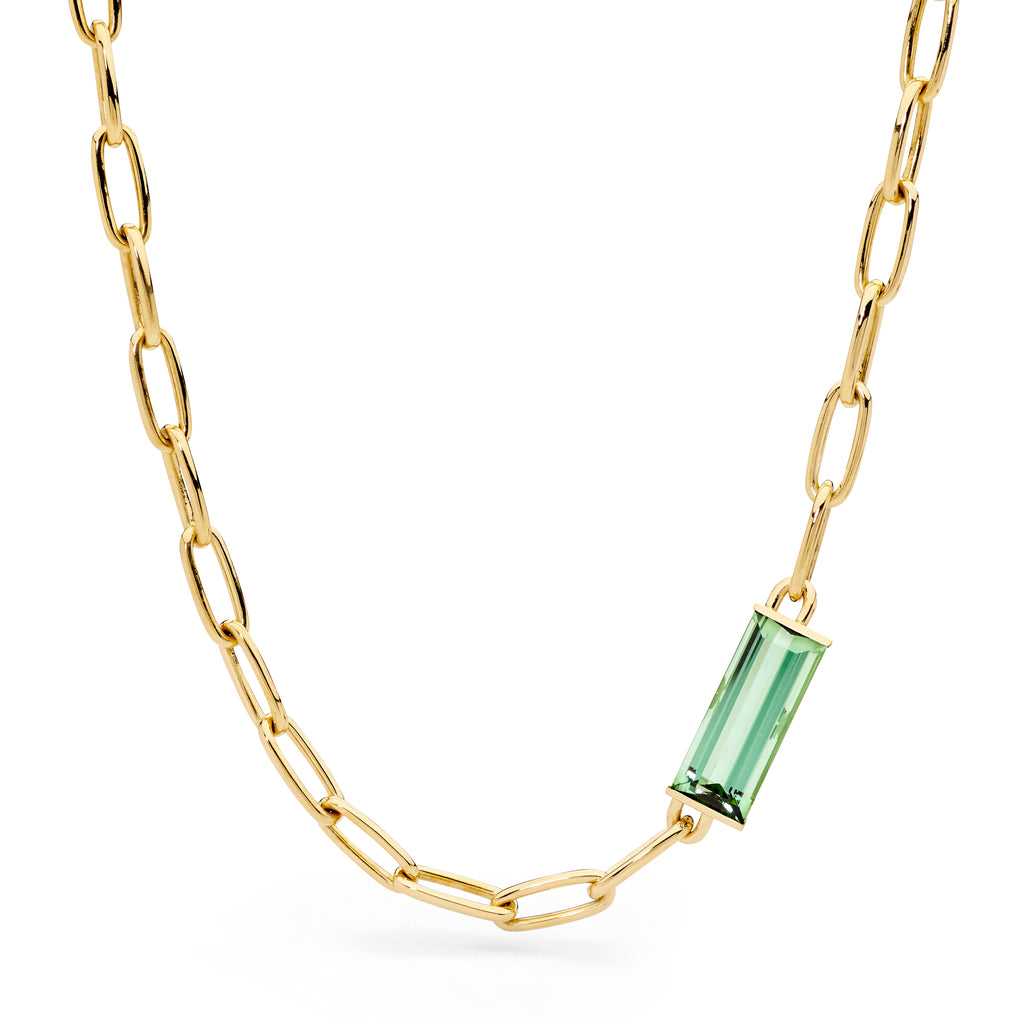 18ct Yellow Gold, Diamond & Green Tourmaline Necklace