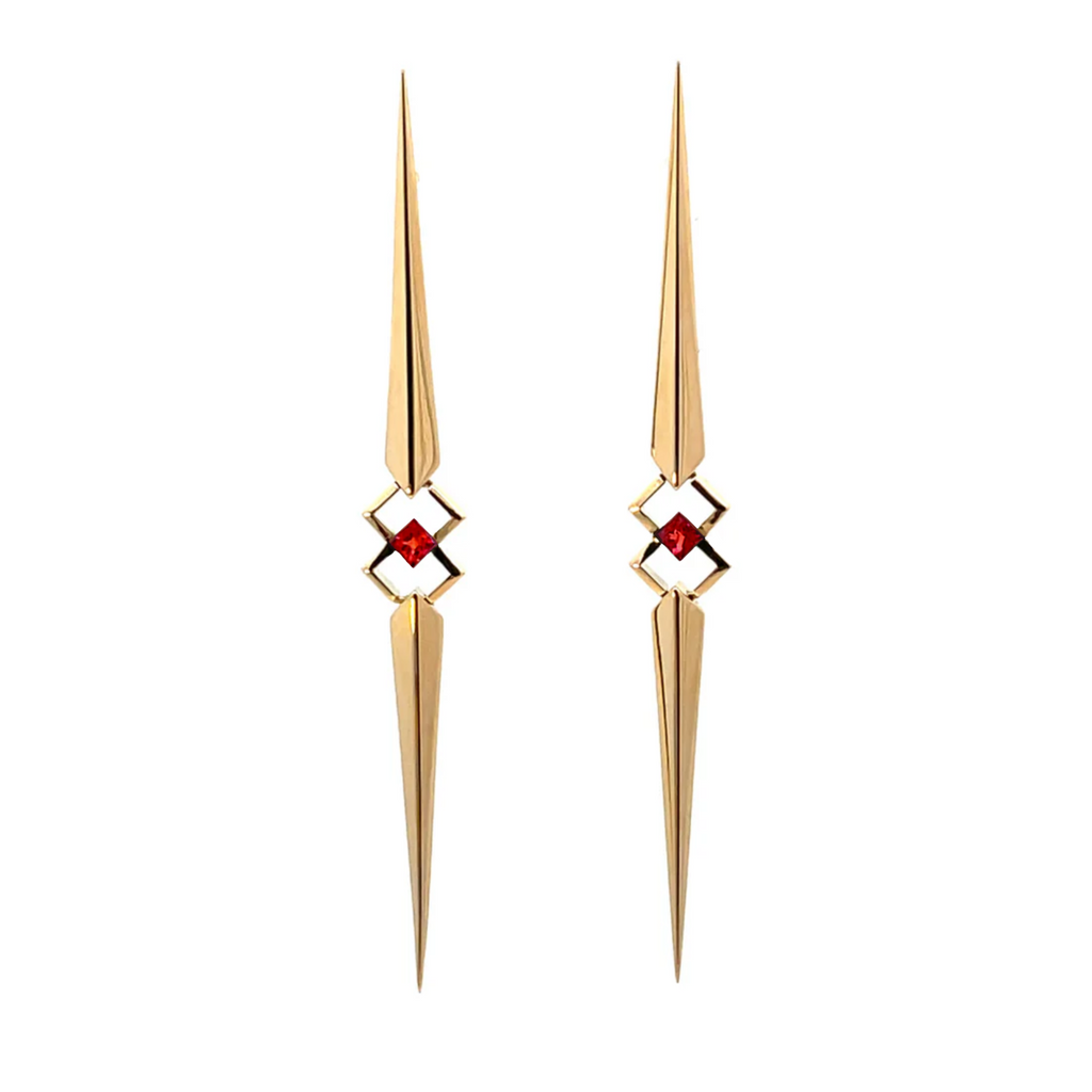 18ct Yellow Gold & Ruby Spike Earrings