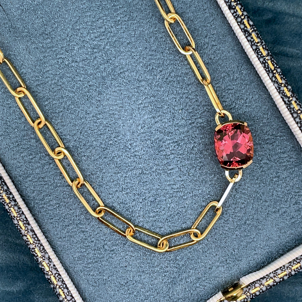 18ct Yellow Gold, Diamond & Tourmaline Necklace