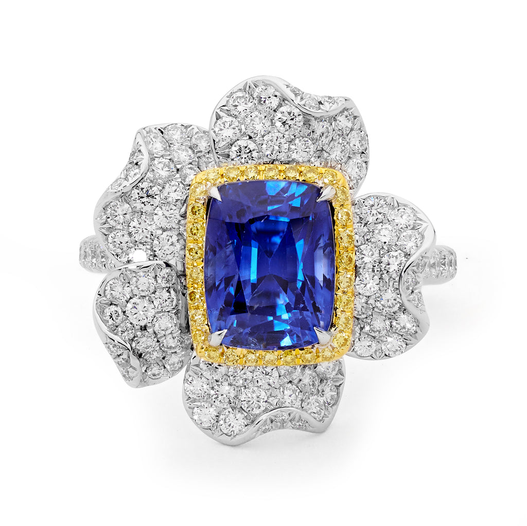 Sapphire & Diamond Flower Ring Matthew Ely Jewellery