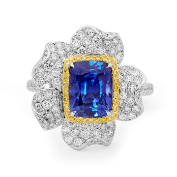 Sapphire & Diamond Flower Ring Matthew Ely Jewellery