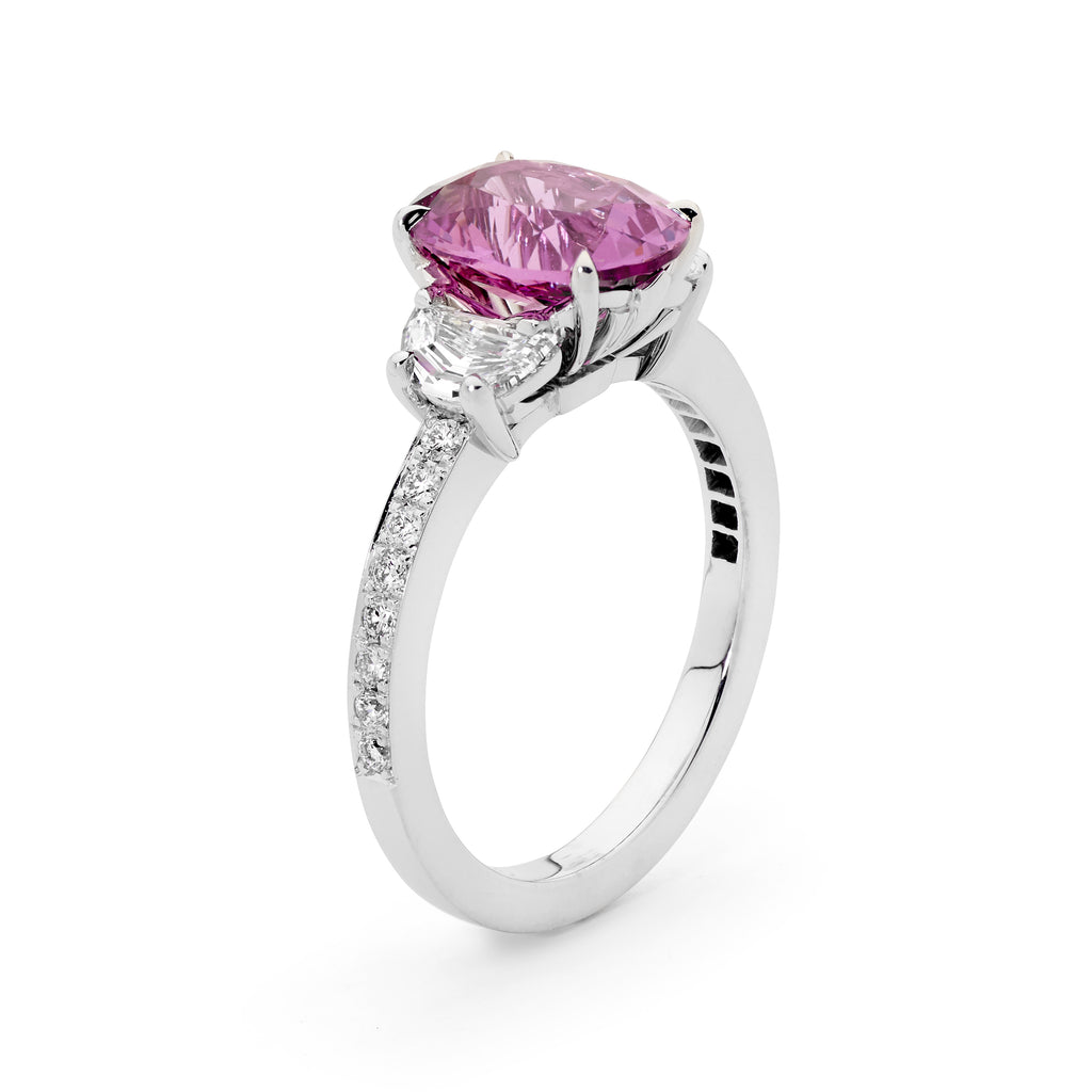 Handcrafted Pink Sapphire & Diamond Ring Matthew Ely Jewellery