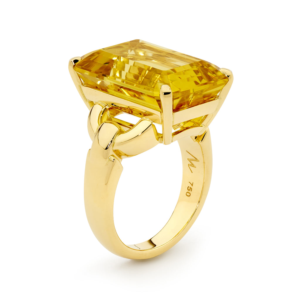 18ct Yellow Gold & 19.14ct Heliodor Ring Handcrafted at Matthew Ely Jewellery