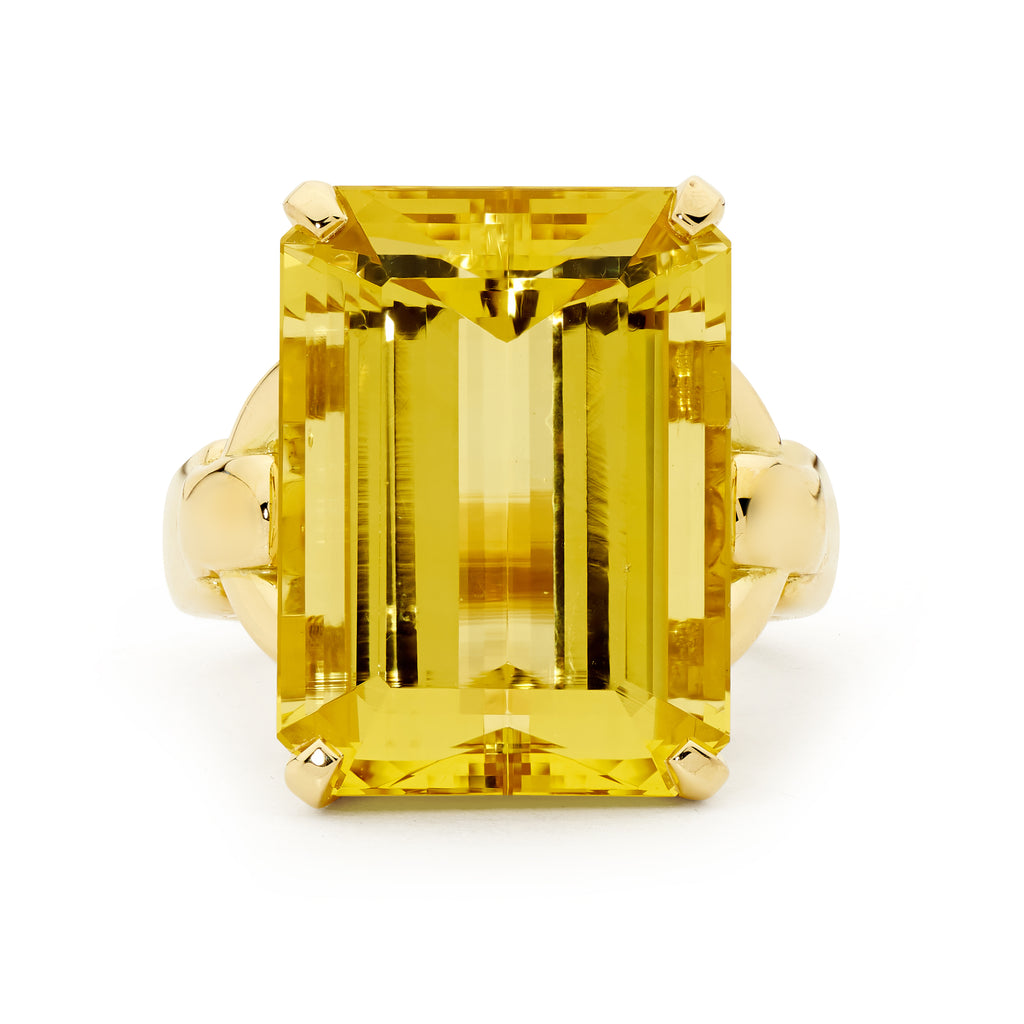 18ct Yellow Gold & 19.14ct Heliodor Ring Handcrafted at Matthew Ely Jewellery