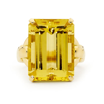 18ct Yellow Gold & 19.14ct Heliodor Ring Handcrafted at Matthew Ely Jewellery