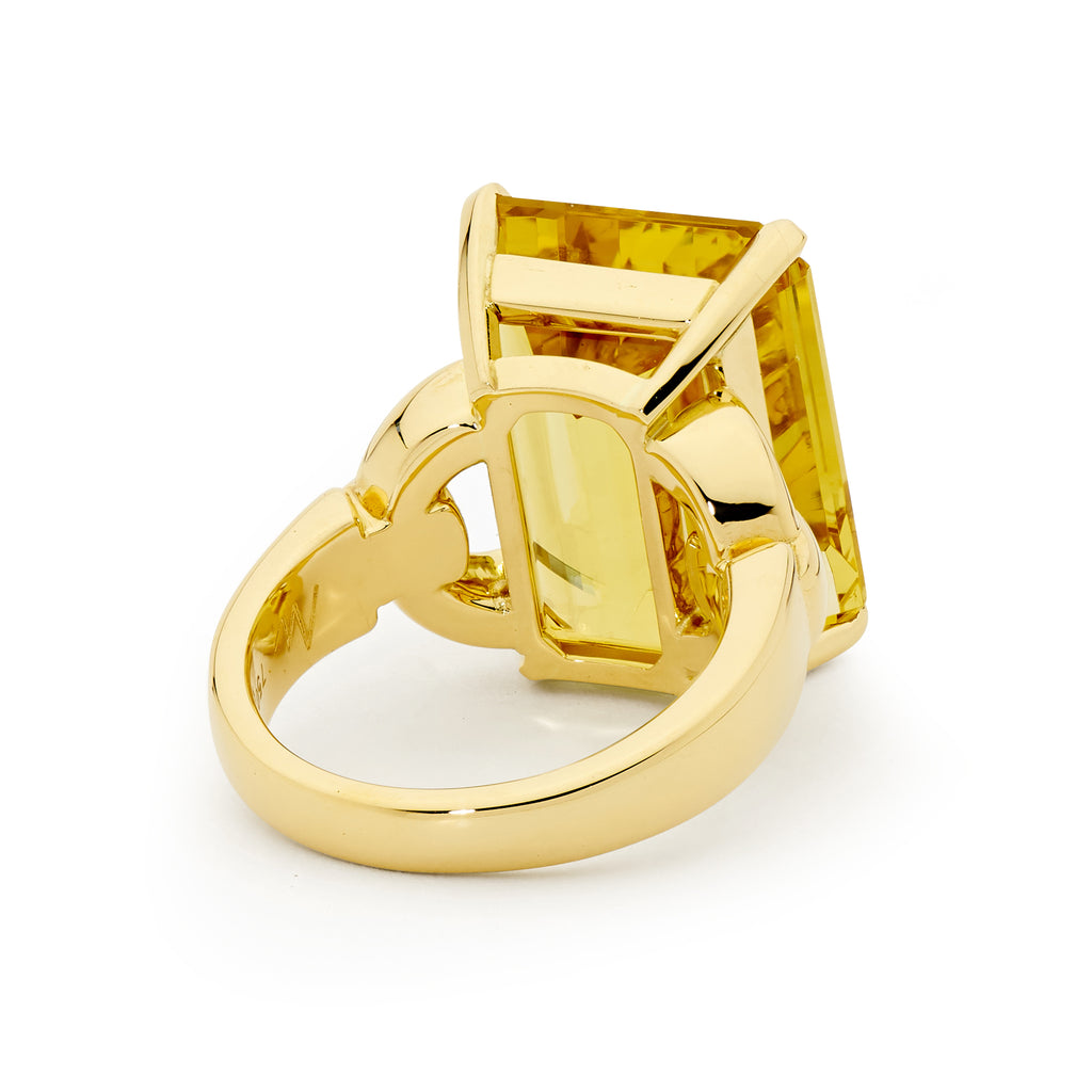 18ct Yellow Gold & 19.14ct Heliodor Ring Handcrafted at Matthew Ely Jewellery