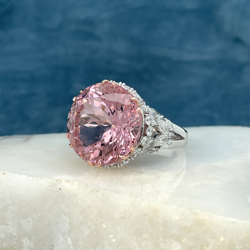 20.24ct Morganite & Diamond Cluster Ring Custom Made by Matthew Ely