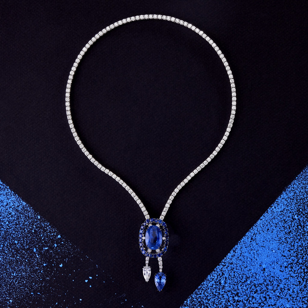22ct Unheated Blue Sapphire & Diamond Necklace | Custom Matthew Ely