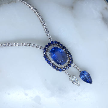 22ct Unheated Blue Sapphire & Diamond Necklace | Custom Matthew Ely