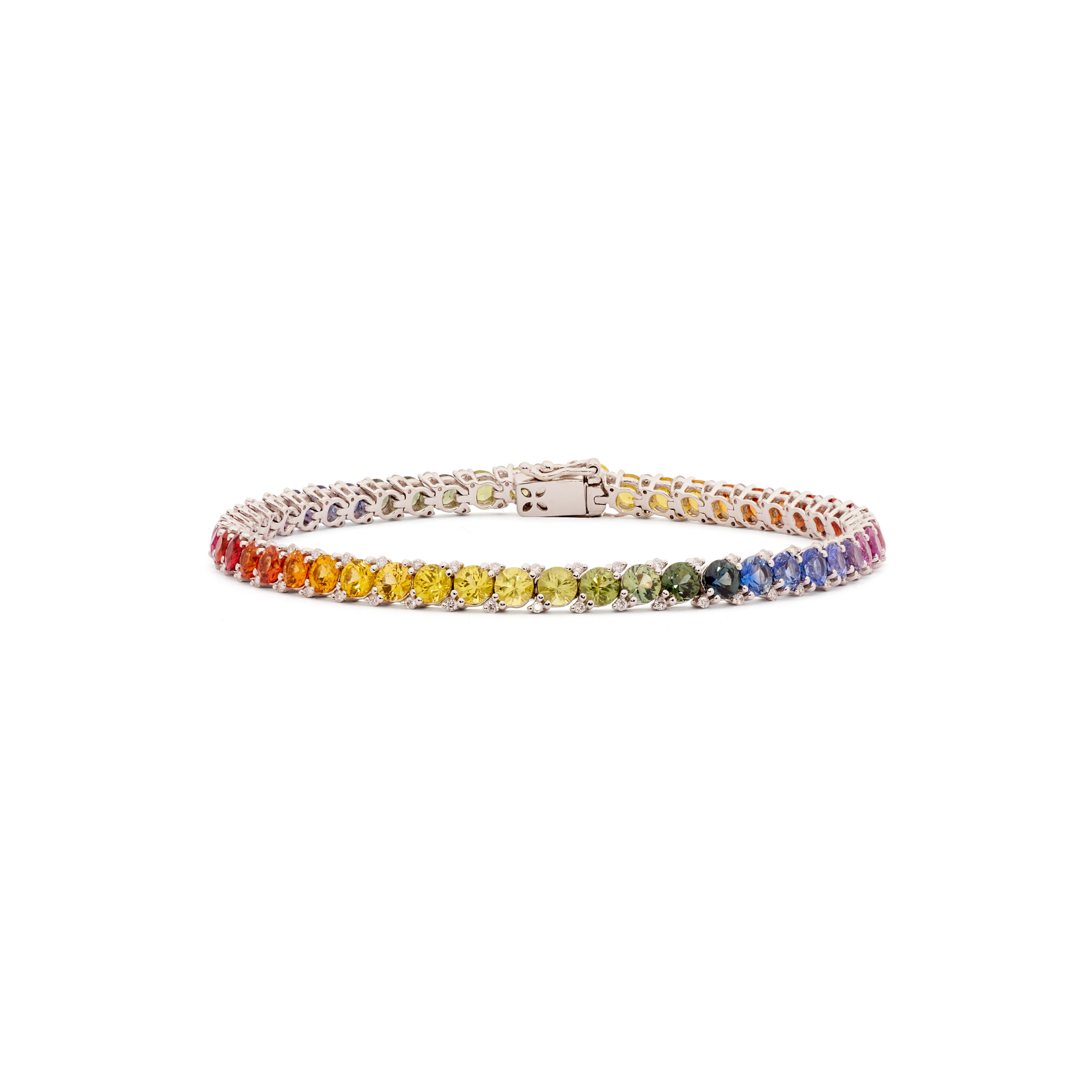 18ct White Gold Diamond Multi Coloured Sapphire Bracelet