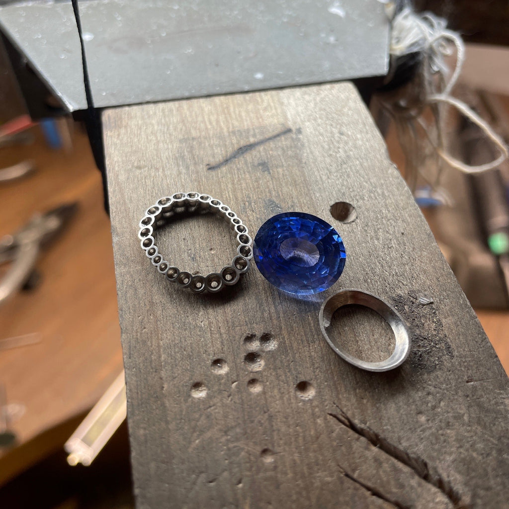 The Making of an 18ct White Gold, Diamond & Sapphire Ring by Matthew Ely Jewellery