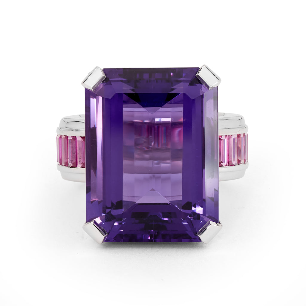 Art Deco Amethyst & Pink Sapphire Cocktail Ring Handcrafted by Matthew Ely Jewellery