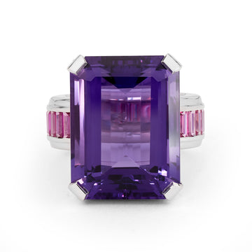Art Deco Amethyst & Pink Sapphire Cocktail Ring Handcrafted by Matthew Ely Jewellery